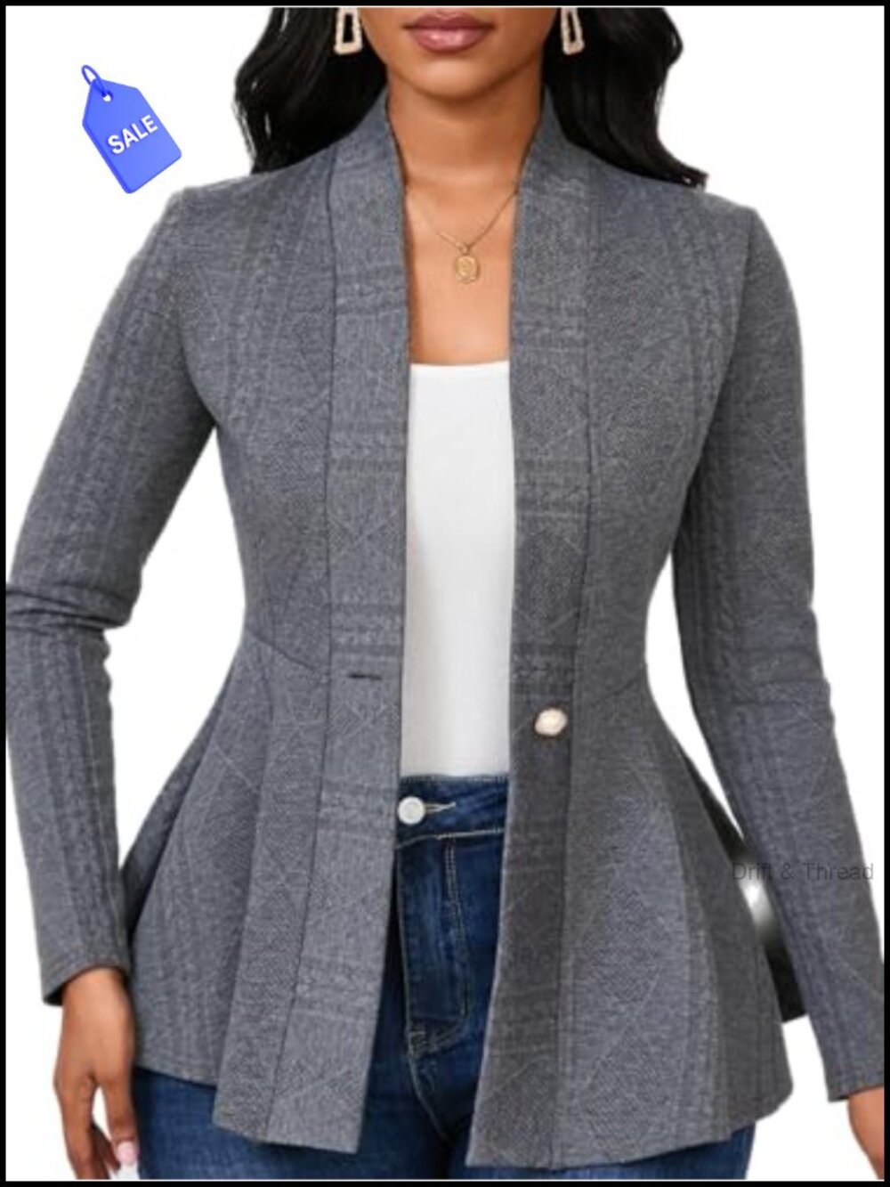 Women Lightweight Polyester Spandex Blazer Button Ruffle Hem Business Casual